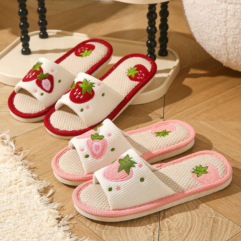 Home Textile - Strawberry Linen Women Slippers Home Open-Toe