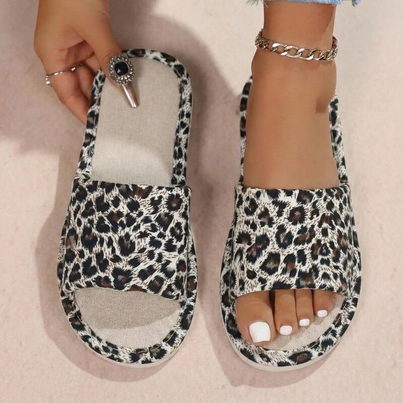Linen Leopard Women's Slippers - đánh giá và giá Home Textile