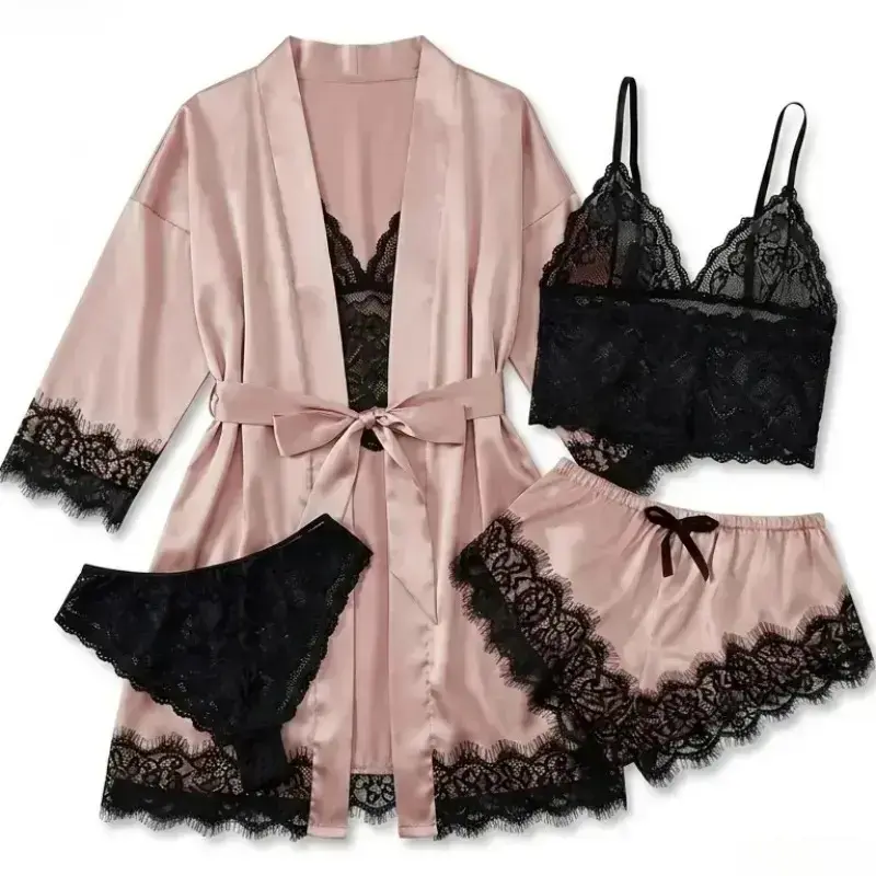 Women's 4-Piece Satin Pajama S - đánh giá và giá Home Textile