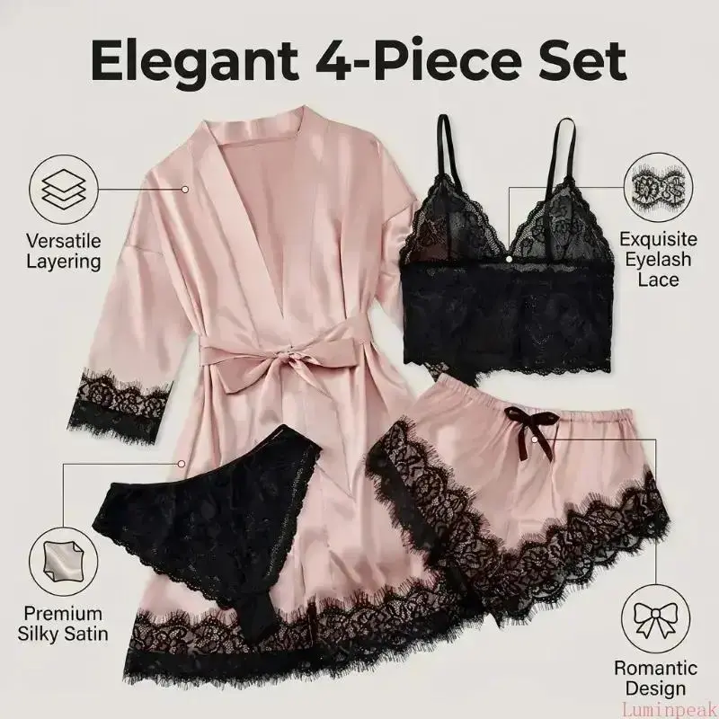 Women's 4-Piece Satin Pajama S - đánh giá và giá Home Textile