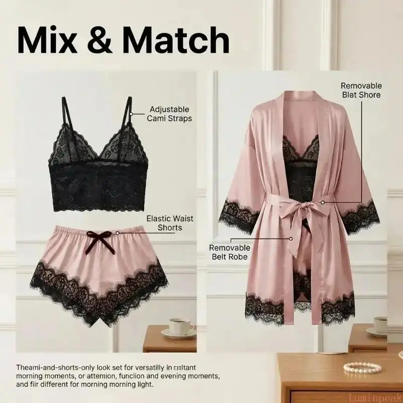 Women's 4-Piece Satin Pajama S - đánh giá và giá Home Textile